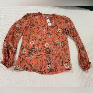 NWT Ann Taylor Loft peach pink floral blouse shirt size extra small